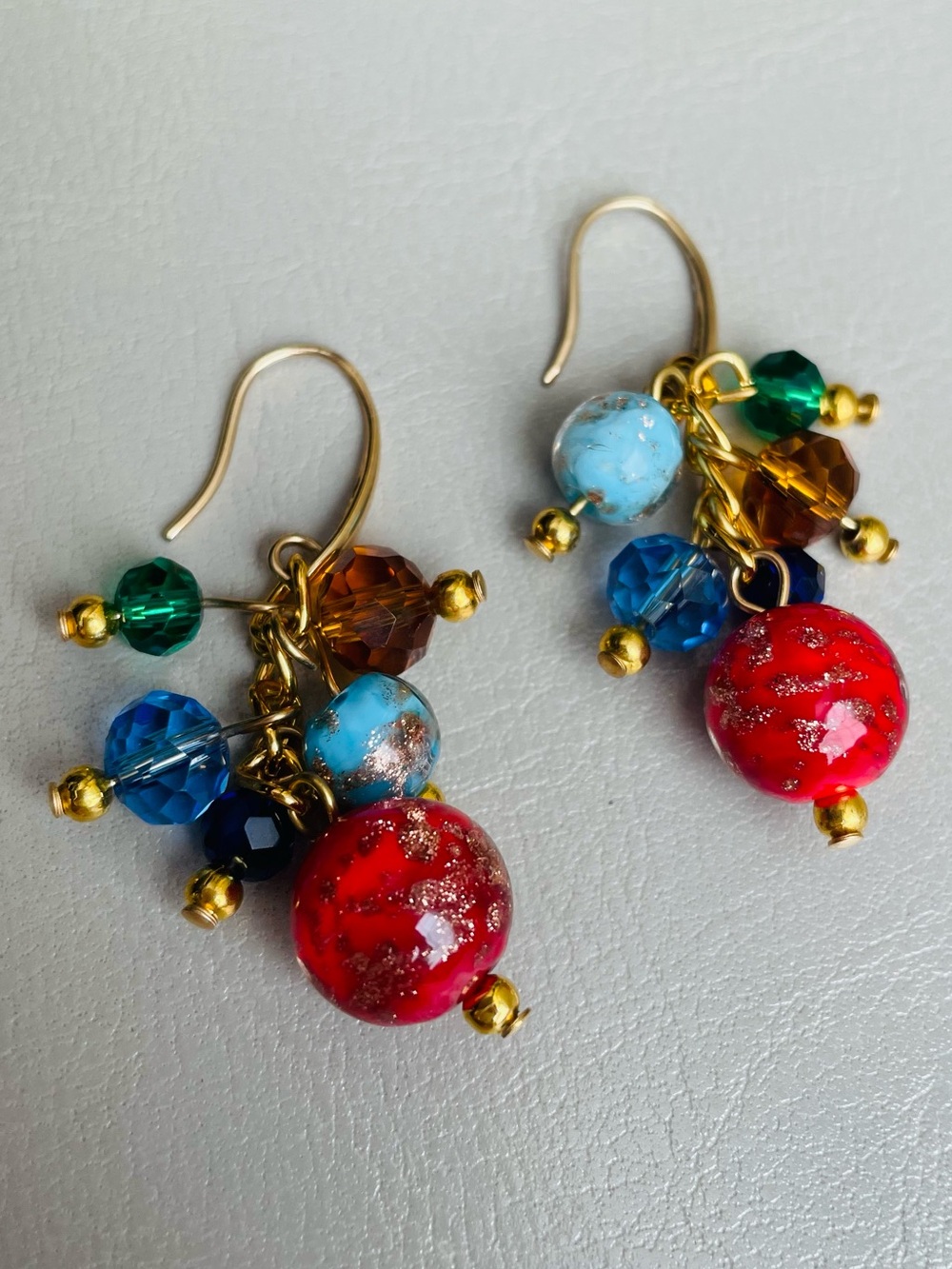 Piper K- Gold-Tone Cluster Earrings with Red Focal Beads and Multicolor Accents